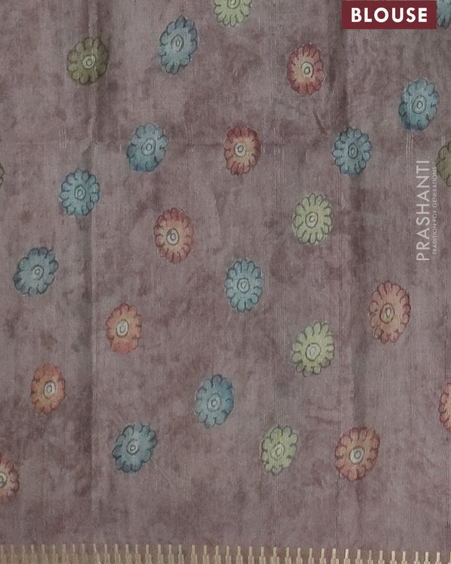 Semi matka saree pastel brown with allover kalamkari prints and temple design zari woven border