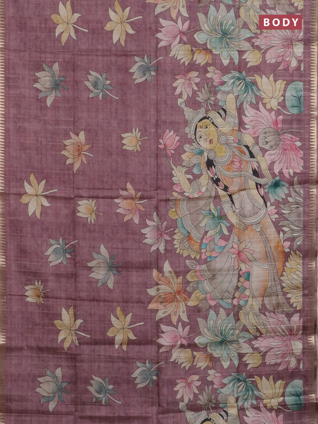Semi matka saree wine shade and pastel brown with butta prints and kalamkari printed pallu