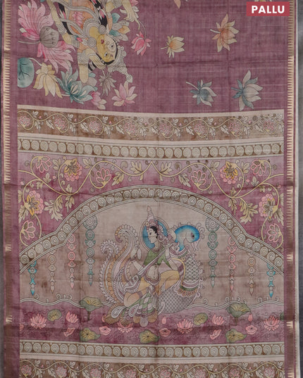 Semi matka saree wine shade and pastel brown with butta prints and kalamkari printed pallu