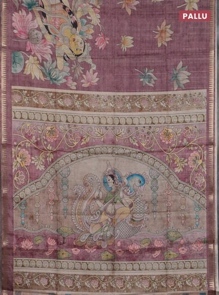 Semi matka saree wine shade and pastel brown with butta prints and kalamkari printed pallu