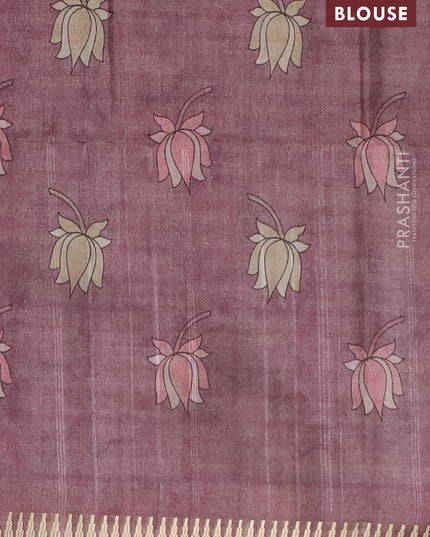 Semi matka saree wine shade and pastel brown with butta prints and kalamkari printed pallu