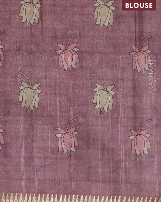 Semi matka saree wine shade and pastel brown with butta prints and kalamkari printed pallu