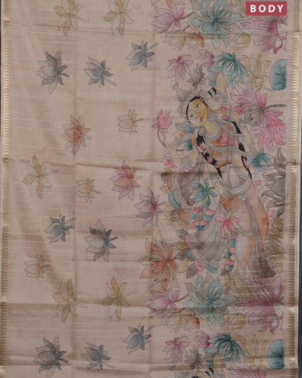 Semi matka saree sandal and pastel brown with butta prints and kalamkari printed pallu