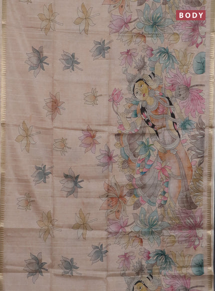 Semi matka saree sandal and pastel brown with butta prints and kalamkari printed pallu
