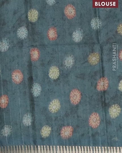 Semi matka saree sandal and peacock green with allover kalamkari prints and temple design zari woven border