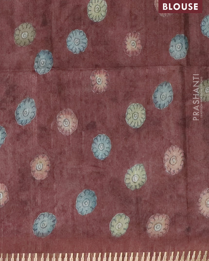 Semi matka saree sandal and brown with allover kalamkari prints and temple design zari woven border