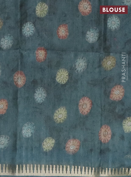 Semi matka saree pastel green shade and peacock green with allover kalamkari prints and temple design zari woven border