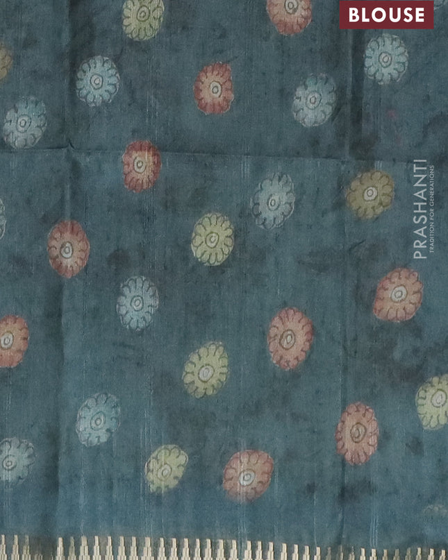 Semi matka saree pastel green shade and peacock green with allover kalamkari prints and temple design zari woven border