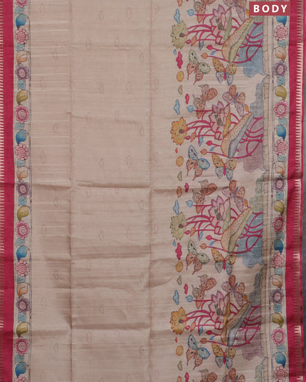 Semi matka saree beige and pink with butta prints and kalamkari printed pallu