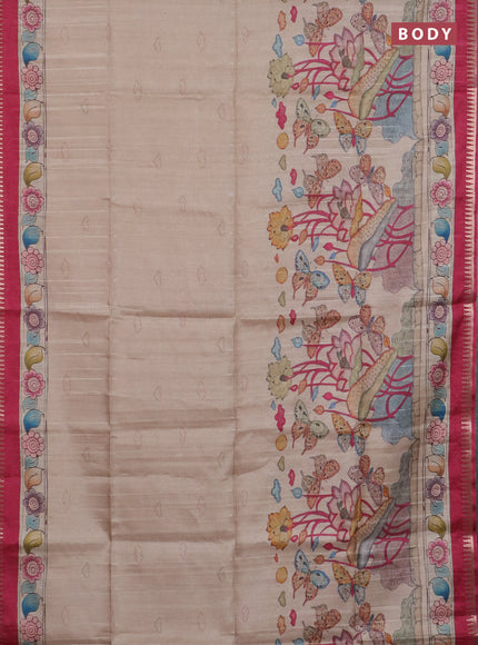 Semi matka saree beige and pink with butta prints and kalamkari printed pallu