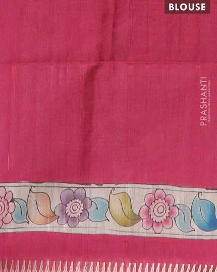 Semi matka saree beige and pink with butta prints and kalamkari printed pallu