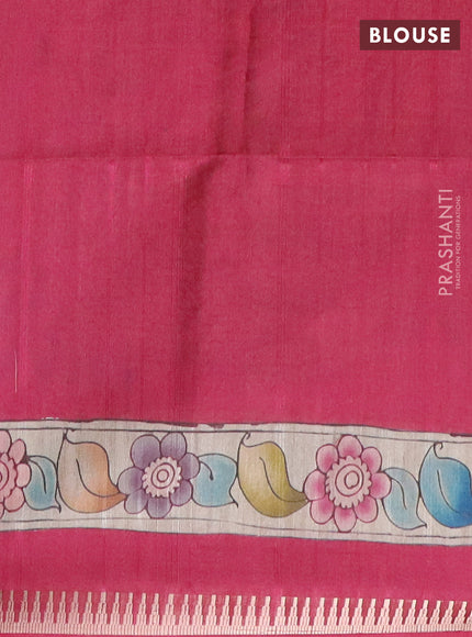 Semi matka saree beige and pink with butta prints and kalamkari printed pallu