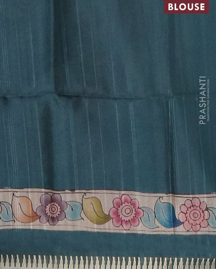 Semi matka saree beige and peacock green with butta prints and kalamkari printed pallu