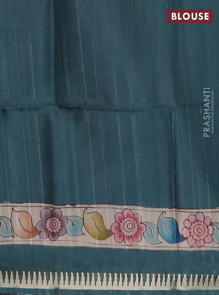 Semi matka saree beige and peacock green with butta prints and kalamkari printed pallu