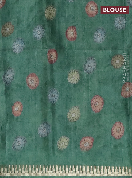 Semi matka saree elaichi green and green with allover kalamkari prints and temple design zari woven border
