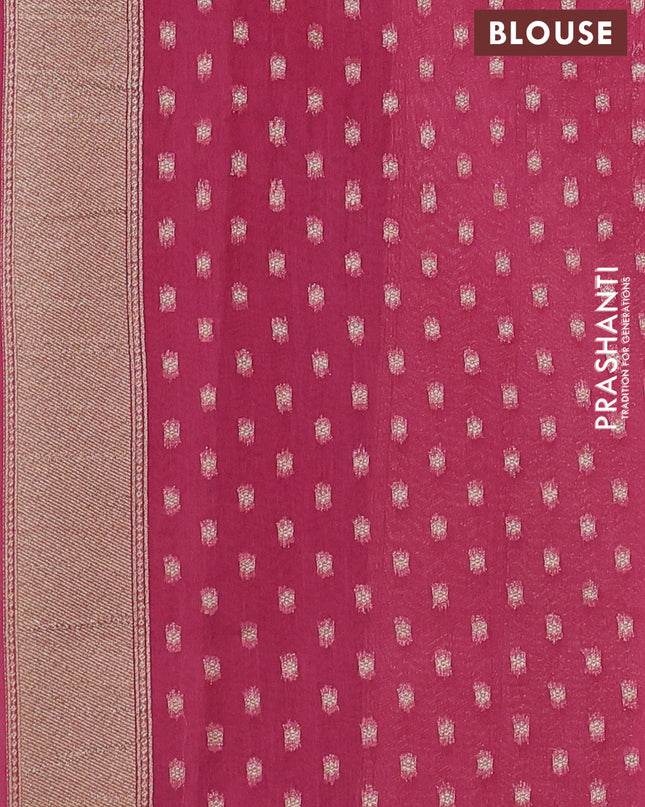 Banarasi silk cotton saree green and pink with zari woven buttas and woven border