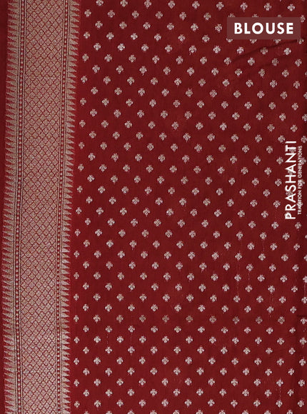 Banarasi silk cotton saree mehendi green and maroon with allover thread weaves & zari woven buttas and zari woven border