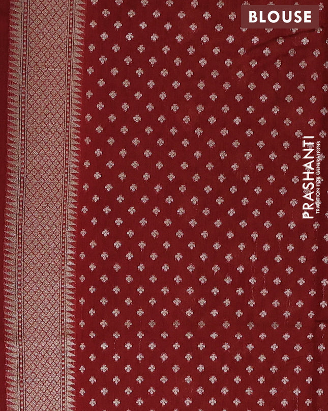 Banarasi silk cotton saree mehendi green and maroon with allover thread weaves & zari woven buttas and zari woven border