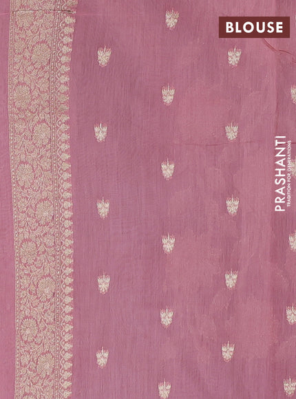 Banarasi silk cotton saree grey and pink with allover zari weaves and zari woven border