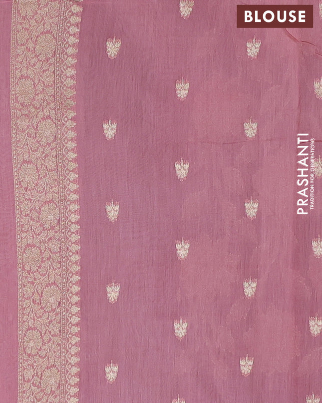 Banarasi silk cotton saree grey and pink with allover zari weaves and zari woven border