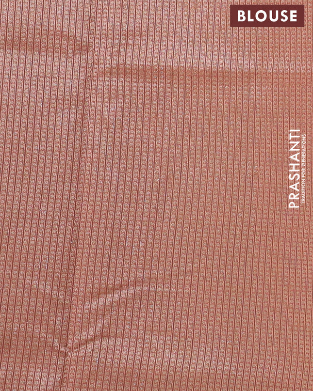 Banarasi silk cotton saree light green and peach pink with allover zari woven buttas and zari woven border
