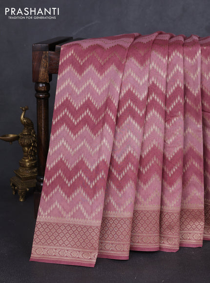 Banarasi silk cotton saree mauve pink with allover zigzag zari weaves and zari woven border