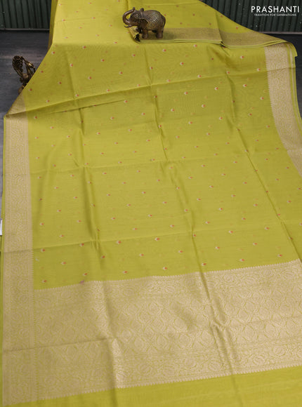 Banarasi silk cotton saree lime green with allover zari woven buttas and zari woven border
