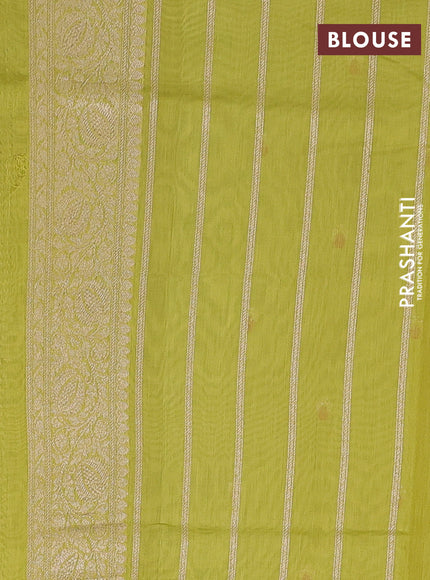 Banarasi silk cotton saree lime green with allover zari woven buttas and zari woven border