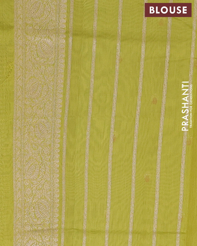 Banarasi silk cotton saree lime green with allover zari woven buttas and zari woven border
