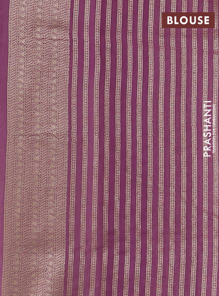 Banarasi silk cotton saree light green and purple shade with allover thread & zari weaves and woven border