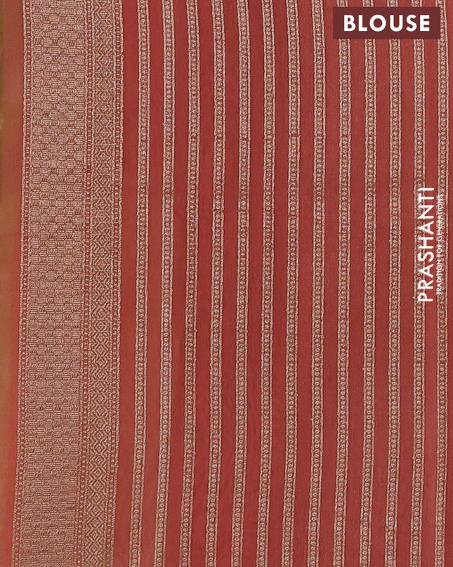Banarasi silk cotton saree light green and peach shade with allover pichwai zari woven butta weaves and zari woven border