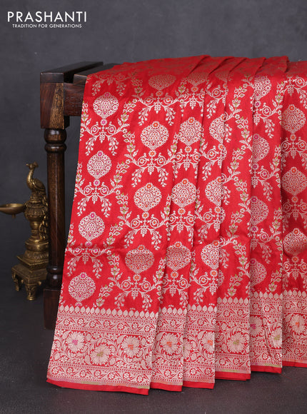 Banarasi uppada silk saree red with allover zari woven brocade weaves and floral zari woven border