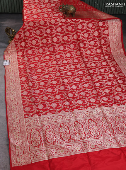Banarasi uppada silk saree red with allover zari woven brocade weaves and floral zari woven border