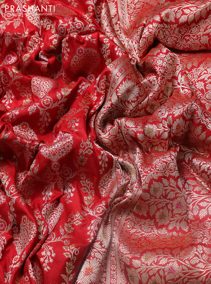 Banarasi uppada silk saree red with allover zari woven brocade weaves and floral zari woven border