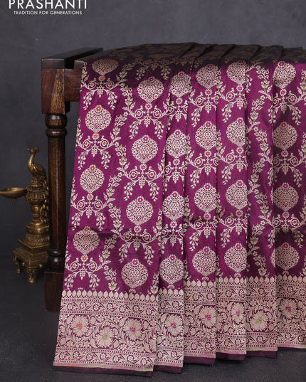 Banarasi uppada silk saree purple with allover zari woven brocade weaves and floral zari woven border