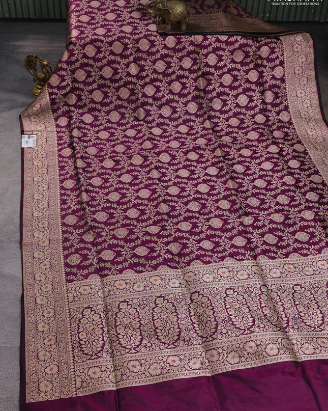 Banarasi uppada silk saree green with allover zari woven brocade weaves and zari woven border