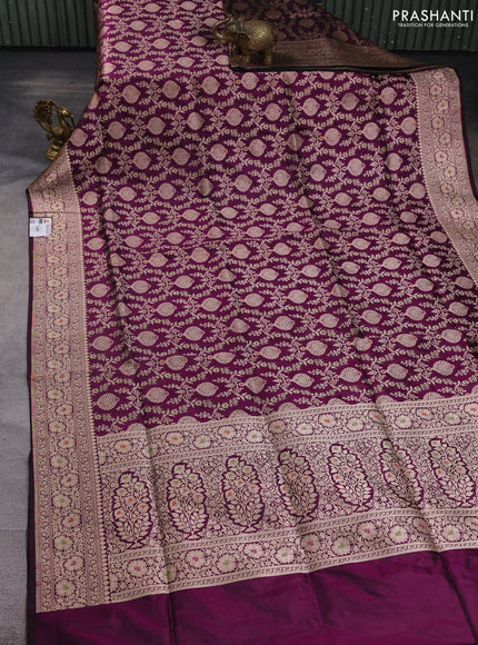 Banarasi uppada silk saree purple with allover zari woven brocade weaves and floral zari woven border