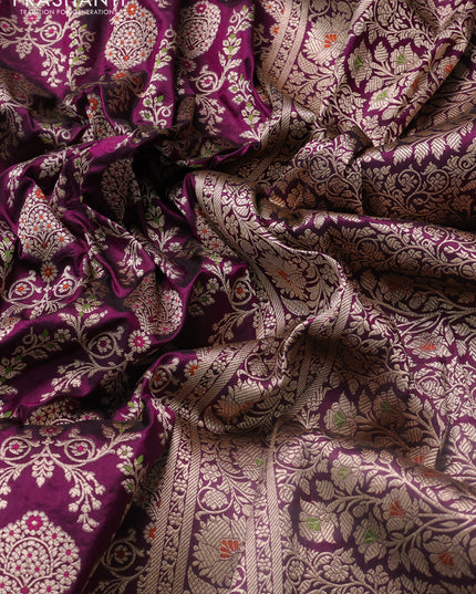 Banarasi uppada silk saree purple with allover zari woven brocade weaves and floral zari woven border