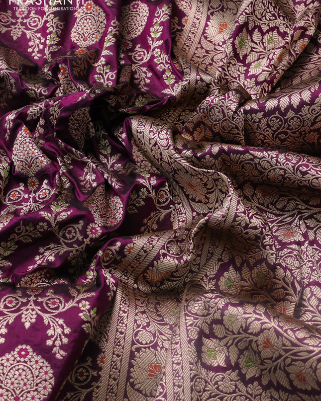 Banarasi uppada silk saree purple with allover zari woven brocade weaves and floral zari woven border