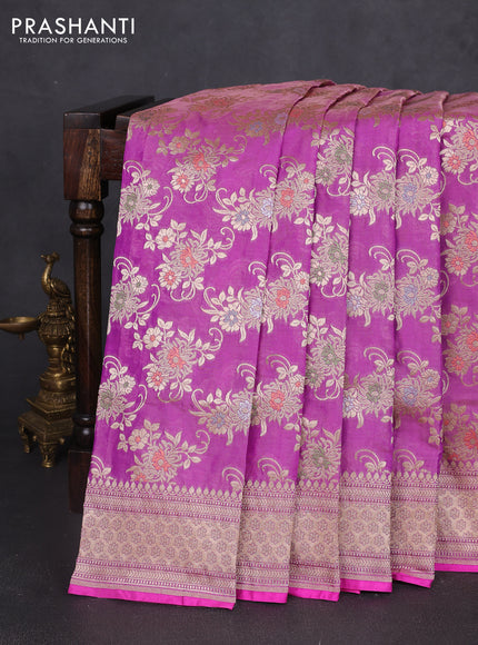 Banarasi uppada tissue silk saree mild purple with allover floral zari weaves and zari woven border