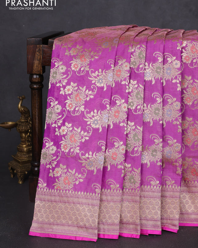 Banarasi uppada tissue silk saree mild purple with allover floral zari weaves and zari woven border