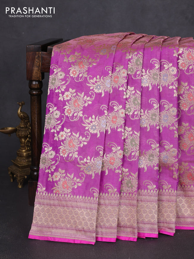Banarasi uppada tissue silk saree mild purple with allover floral zari weaves and zari woven border