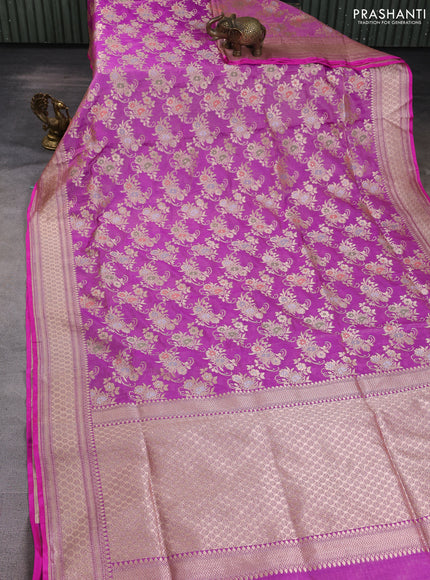Banarasi uppada tissue silk saree mild purple with allover floral zari weaves and zari woven border