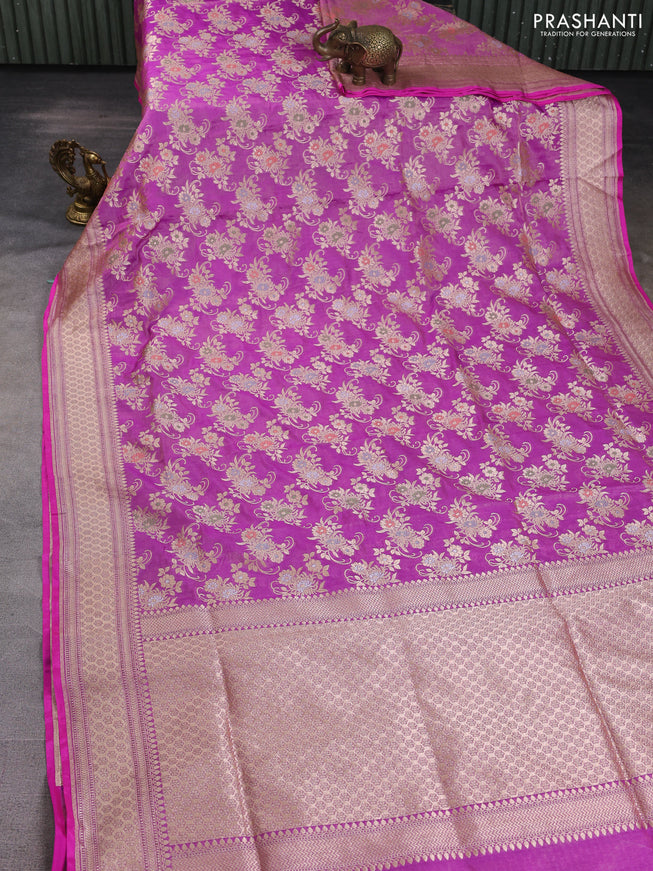 Banarasi uppada tissue silk saree mild purple with allover floral zari weaves and zari woven border