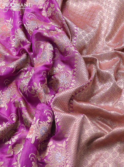Banarasi uppada tissue silk saree mild purple with allover floral zari weaves and zari woven border