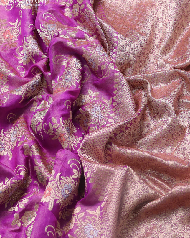 Banarasi uppada tissue silk saree mild purple with allover floral zari weaves and zari woven border