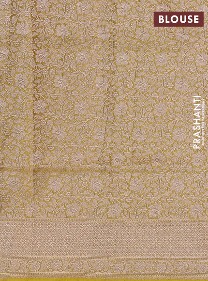 Banarasi uppada tissue silk saree lime yellow with allover thread & zari floral weaves and zari woven border