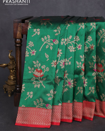 Banarasi uppada silk saree green and maroon with allover floral zari weaves and zari woven border