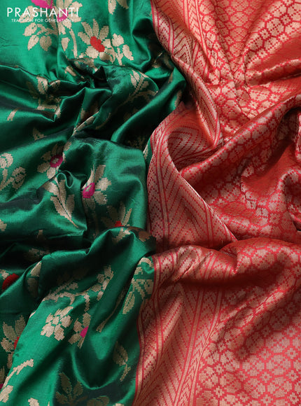 Banarasi uppada silk saree green and maroon with allover floral zari weaves and zari woven border