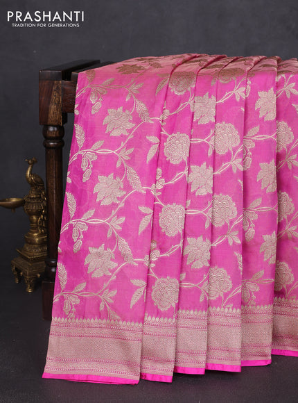 Banarasi uppada tissue silk saree candy pink with allover floral zari weaves and zari woven border